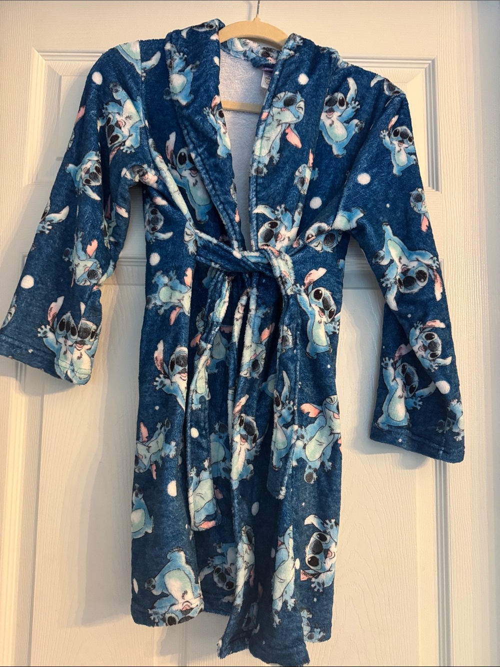 Disney Blue Stitch Fleece Hooded Kids Robe with Polka Dots